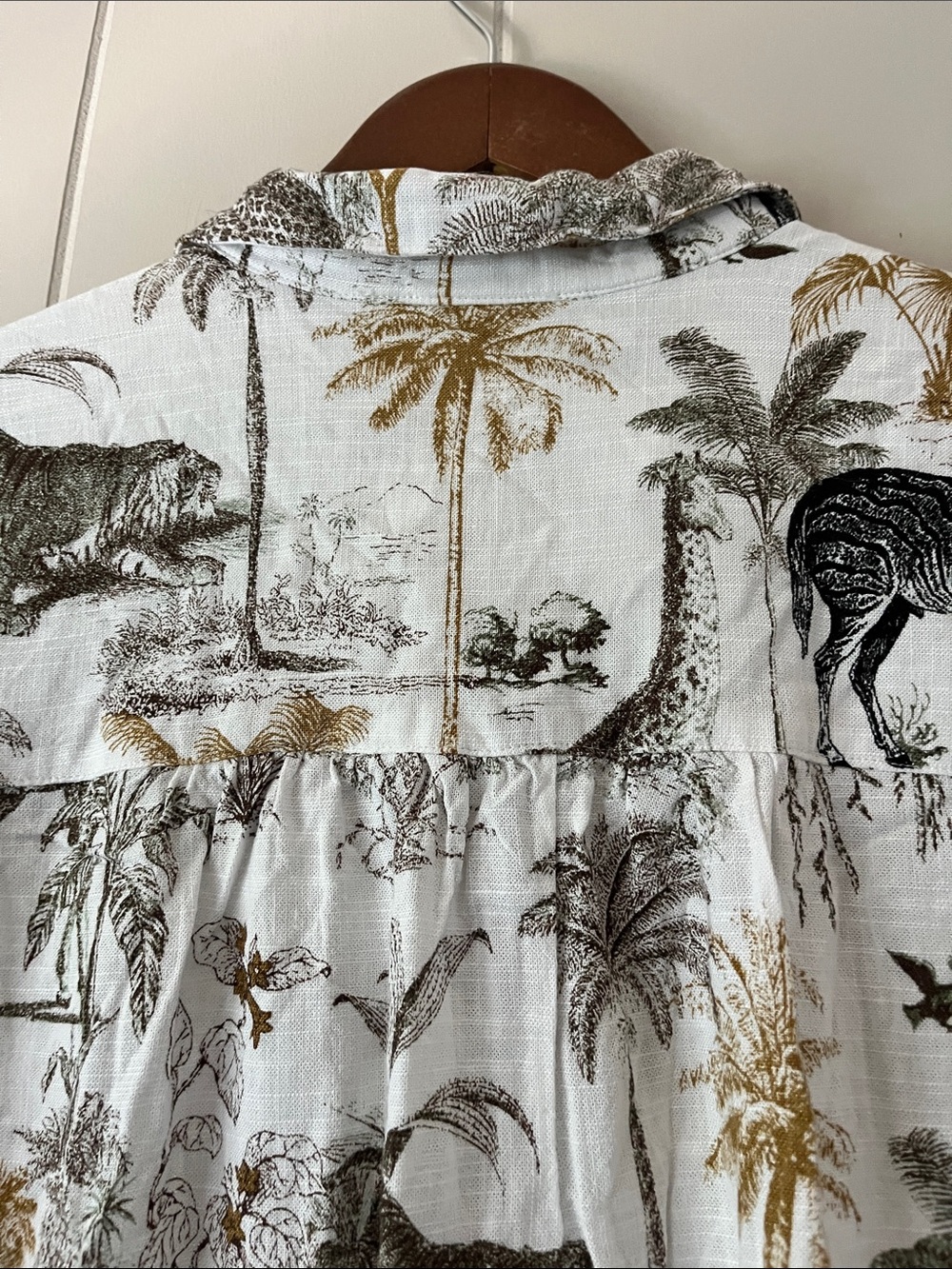 Women's Safari-Print Button Down Shirt - White with Black & Tan - Picture 14 of 14